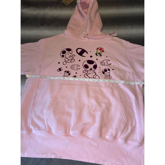 Champion x Super Mario Bros Toad Pink Pullover Hoodie Unisex Size L RARE - Picture 7 of 9